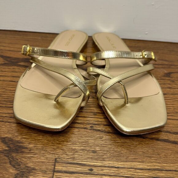 Veronica Beard Sandals Size 9 Marthe Gold Leather Strappy Thong Flat Luxury $295 - Picture 9 of 10